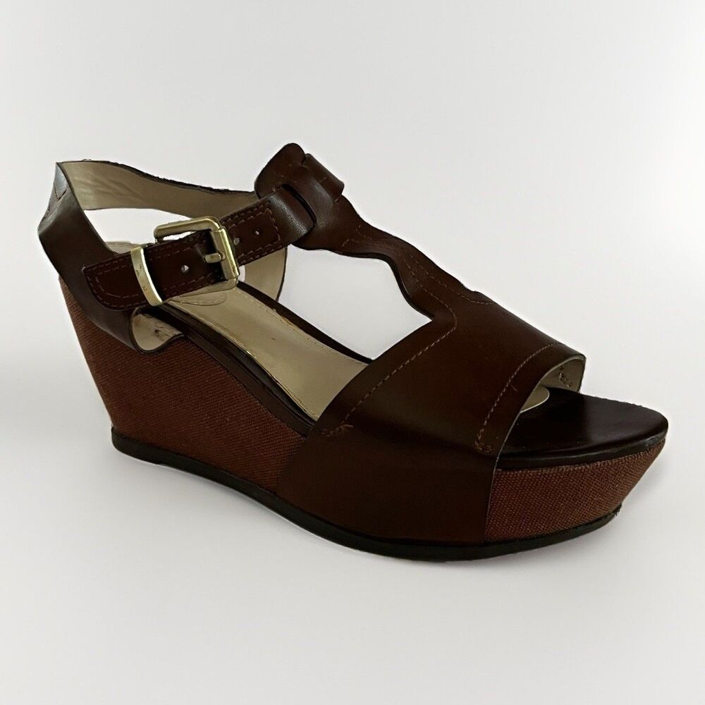 Studio Paolo Women's Brown Leather Sandals Size 8M Wedge Heels 3.25” Heel
